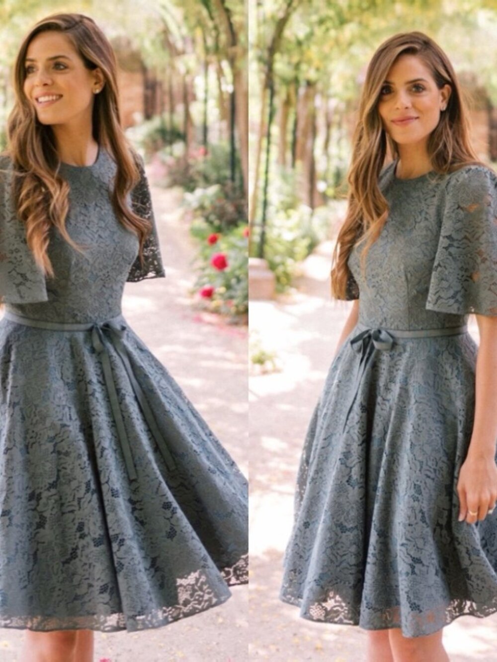 Gal Meets Glam Harper Green Lace Fit & Flare Dress